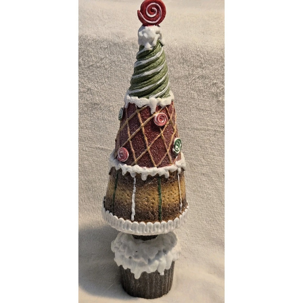 Gingerbread Christmas Tree Candy Swirl Glitter Resin Holiday Table Decor 12"